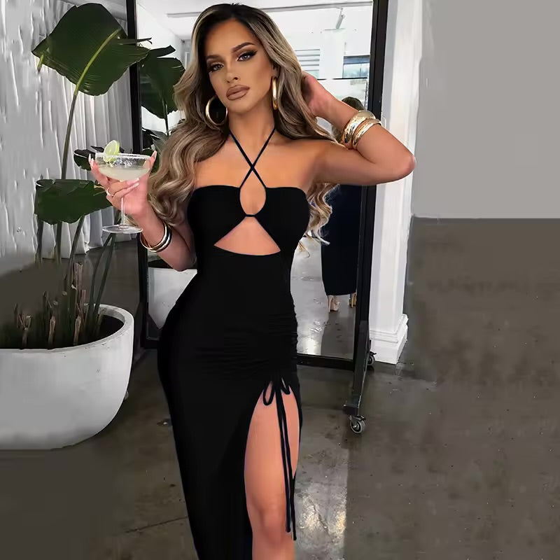 Sem mangas sexy feminino midi sem costas vestidos finos noite clube festa vestido feminino bodycon vestidos elegantes para mujer