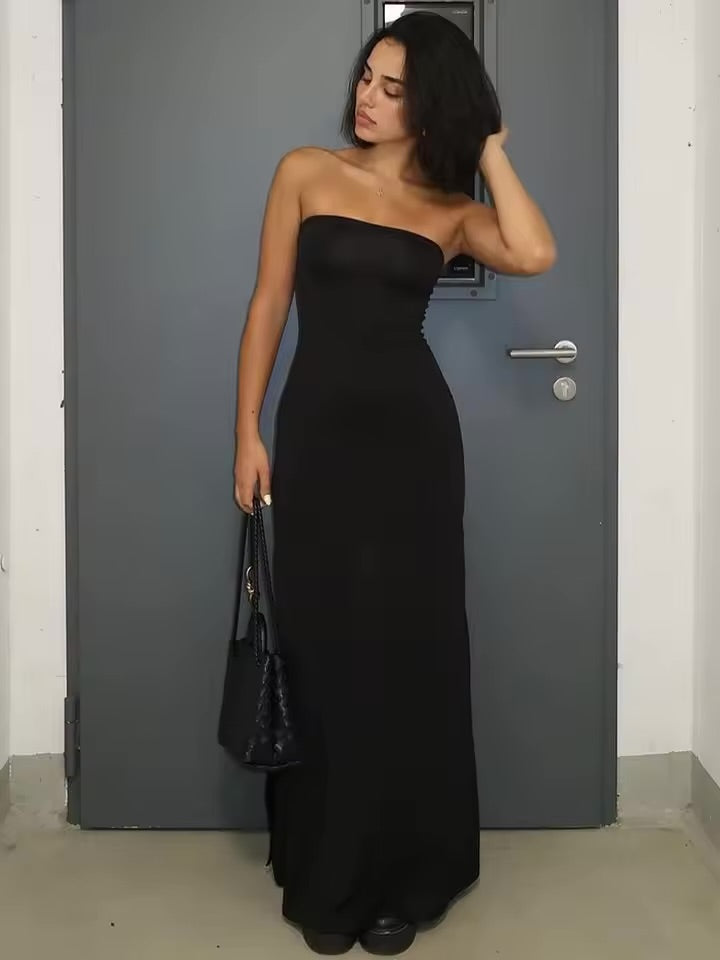 Hugcitar preto sem alças manga longa sexy bodycon maxi vestido de baile 2024 outono inverno elegante roupa feminina festa à noite festival.