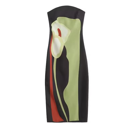 257 Sexy sem alças sem costas impresso vestido longo moda feminina sem mangas fora do ombro vestidos 2024 verão senhora festa noite robes.