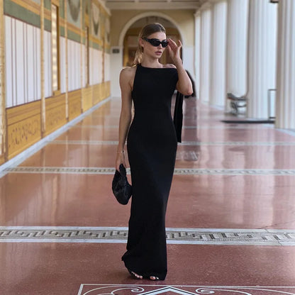 2025 Summer New Women Single Shoulder Strap Sexy Long Dresses Sleeveless Lady Elegant Simple Women's Clothing Maxi Slim Dress