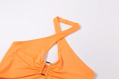 2022 Sleeveless Backless Hollow Out Bodycon Dress Summer Sexy Ruched Halter Mini Dresses Women Evening Dresses Party Club Outfit