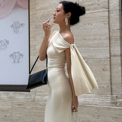 2025 Summer New Women Single Shoulder Strap Sexy Long Dresses Sleeveless Lady Elegant Simple Women's Clothing Maxi Slim Dress