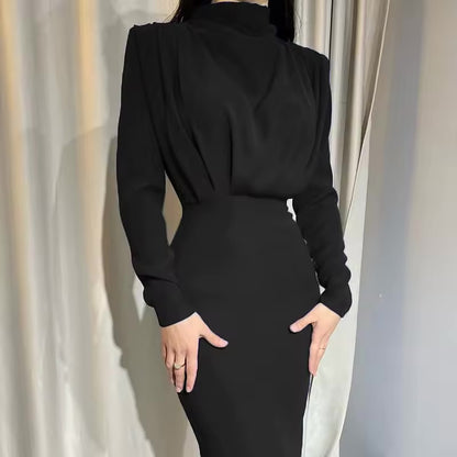 Vestido Elegante de Manga Longa com Cintura Ajustável, Novo Estilo da Moda Primavera 2026