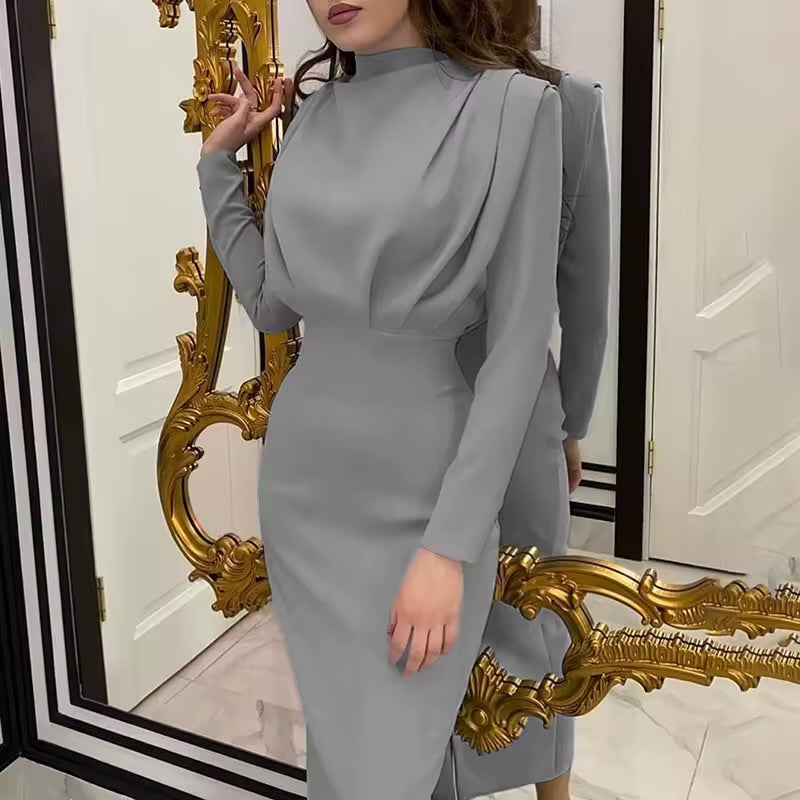 Vestido Elegante de Manga Longa com Cintura Ajustável, Novo Estilo da Moda Primavera 2026