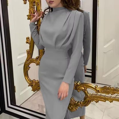 Vestido Elegante de Manga Longa com Cintura Ajustável, Novo Estilo da Moda Primavera 2026