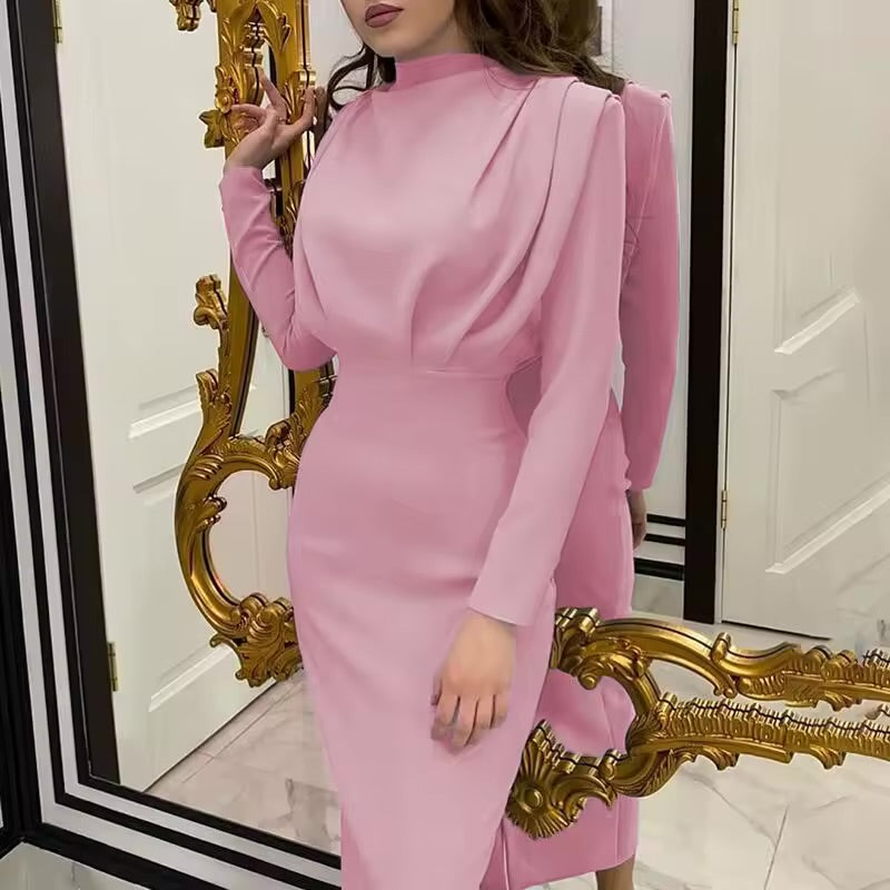 Vestido Elegante de Manga Longa com Cintura Ajustável, Novo Estilo da Moda Primavera 2026