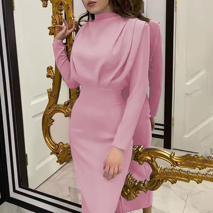 Vestido Elegante de Manga Longa com Cintura Ajustável, Novo Estilo da Moda Primavera 2026
