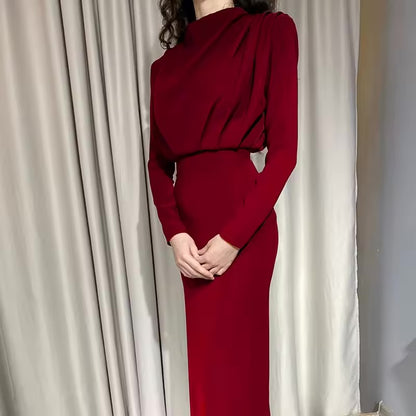 Vestido Elegante de Manga Longa com Cintura Ajustável, Novo Estilo da Moda Primavera 2026