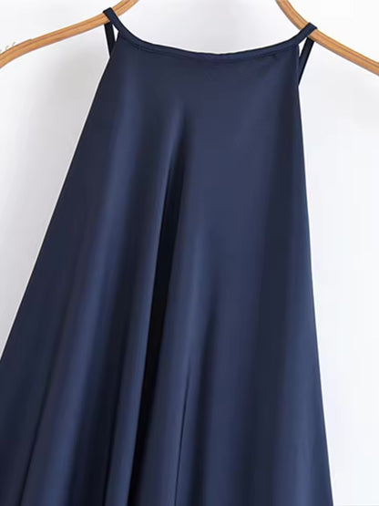 Elegante cetim halter sem costas maxi vestido feminino solto plissado o pescoço sem mangas vestidos de festa 2025 verão