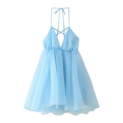 Vestido Mini Sem Mangas Estilo Halter para Mulheres, Sexy, Costas Descobertas, Ombros à Mostra, Vestido Mini A-line 2026 para Férias na Praia