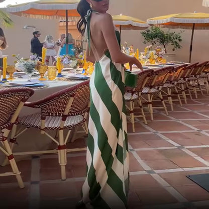 Novo Vestido Feminino Elegante 2026 com Gola Halter e Listras, Vestido Boêmio Chique Plissado Sem Mangas, Vestido.
