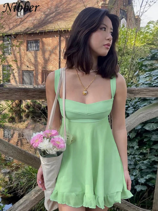 Nibber vestidos elegantes para mujer cor sólida recorte fino estilingue vestido sexy sem costas plissado vestido female2023