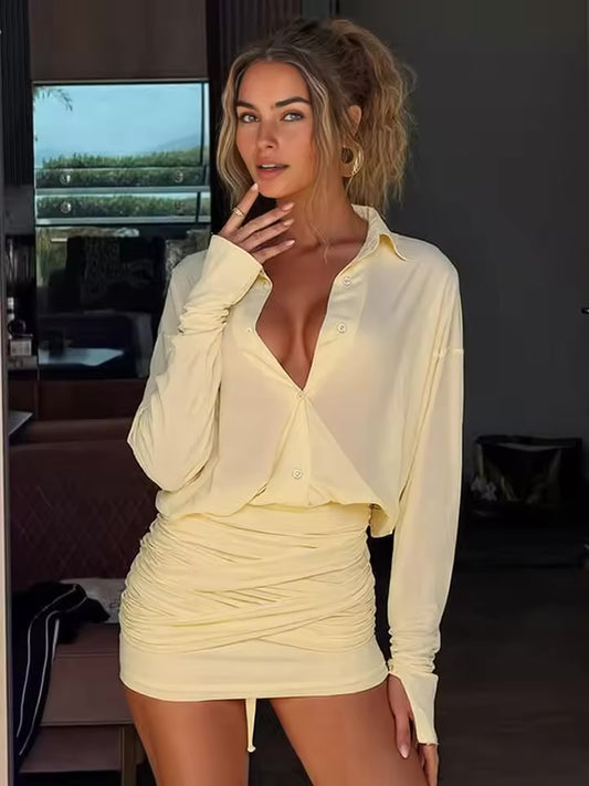 Estranho gato ruched ver através do vestido feminino retalhos único breasted manga cheia bandagem borla tendência streetwear mini bodycon