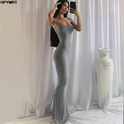 Cetim deslizamento sem mangas sem costas magro sexy maxi vestido 2022 primavera feminino festa y2k conciso bodycon vestidos elegantes roupas femininas