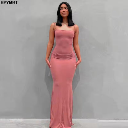 Cetim deslizamento sem mangas sem costas magro sexy maxi vestido 2022 primavera feminino festa y2k conciso bodycon vestidos elegantes roupas femininas