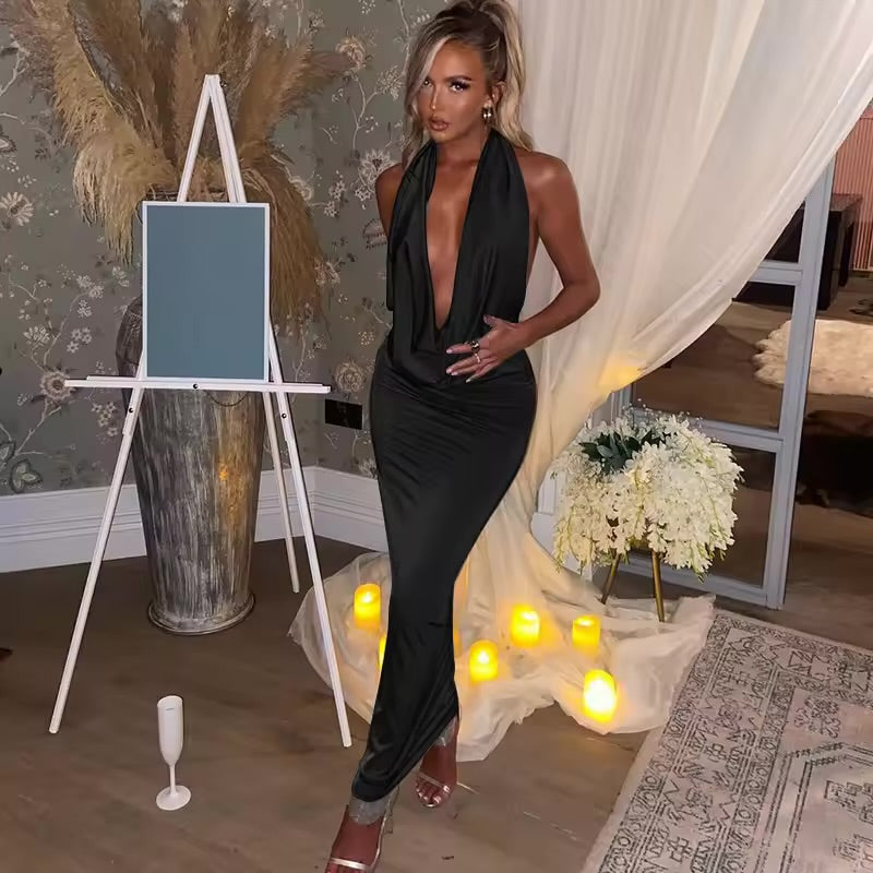 Dulzura outono feminino halter sem costas midi vestido para mulheres bodycon sexy festa elegante roupas de noite aniversário y2k 2024