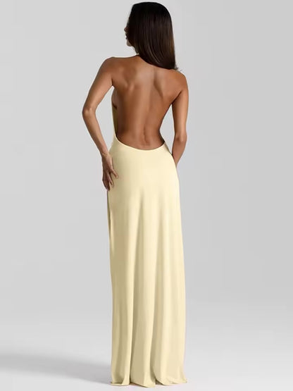 Mozision halter profundo decote em v sem costas sexy maxi vestido feminino moda irregular sem mangas coxa alta divisão clube vestidos de festa