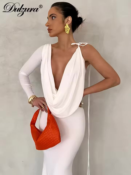 Kliou sexy alta splits vestido longo mulher halter swing colarinho sem costas sem mangas robe meia-noite festa de formatura ruched vestidos elegantes!