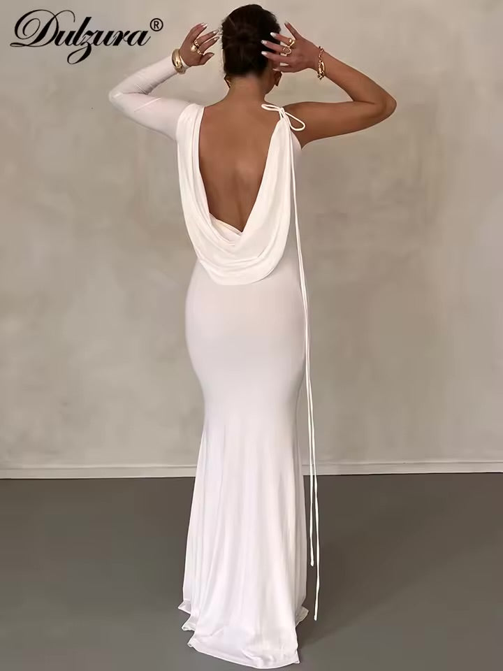 Kliou sexy alta splits vestido longo mulher halter swing colarinho sem costas sem mangas robe meia-noite festa de formatura ruched vestidos elegantes!