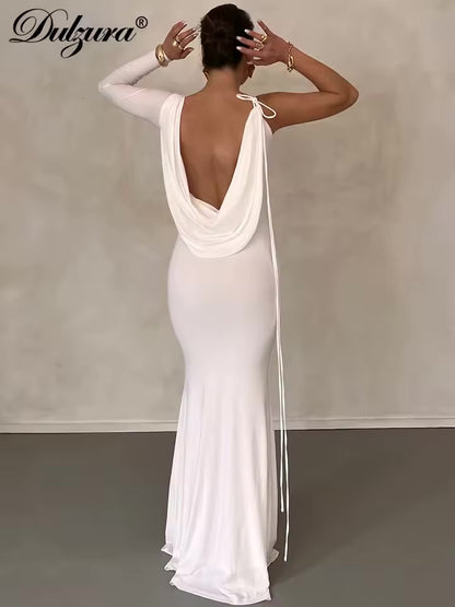 Kliou sexy alta splits vestido longo mulher halter swing colarinho sem costas sem mangas robe meia-noite festa de formatura ruched vestidos elegantes!