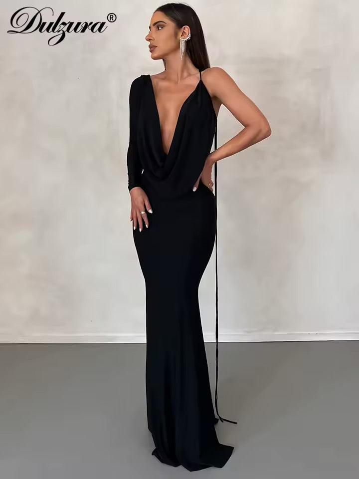 Kliou sexy alta splits vestido longo mulher halter swing colarinho sem costas sem mangas robe meia-noite festa de formatura ruched vestidos elegantes!