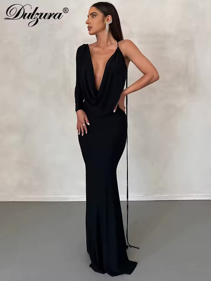 Kliou sexy alta splits vestido longo mulher halter swing colarinho sem costas sem mangas robe meia-noite festa de formatura ruched vestidos elegantes!