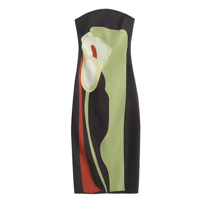 257 Sexy sem alças sem costas impresso vestido longo moda feminina sem mangas fora do ombro vestidos 2024 verão senhora festa noite robes.