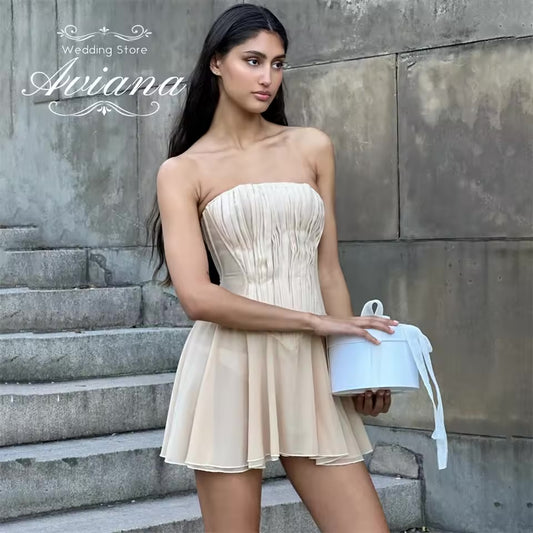 2/2  4 Aviana personalizado vestido curto feminino elegante moda ruched espartilho design sem mangas sem costas tule saia nupcial a linha 2025