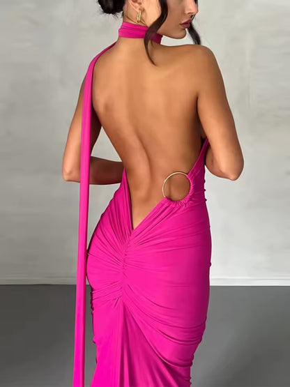 201 Mulheres de um ombro sem mangas sem costas Ruched Bodycon Maxi Vestidos, Neon Y2K Roupas, Clube, Festa de aniversário, Noite, Formatura