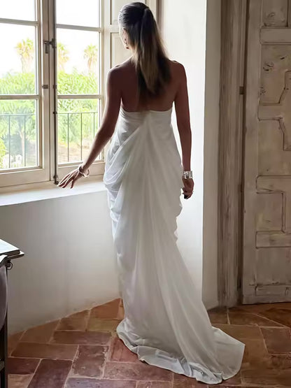 Mozision malha halter sem costas sexy maxi vestido feminino moda elegante decote em v sem mangas plissado clube festa vestidos longos