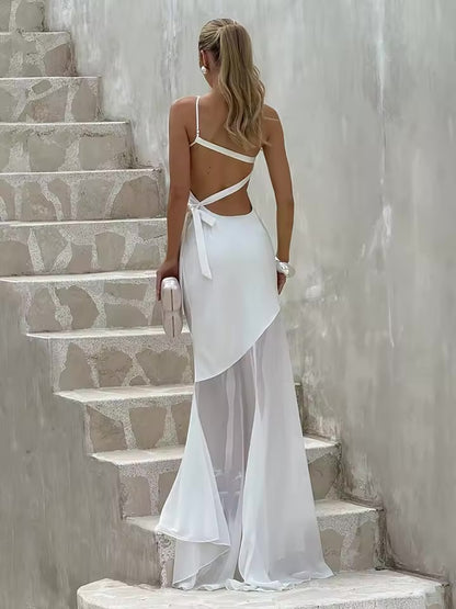 Absobe um ombro maxi vestido de noite feminino sexy sem costas magro malha retalhos festa elegante até o chão vestidos de sereia