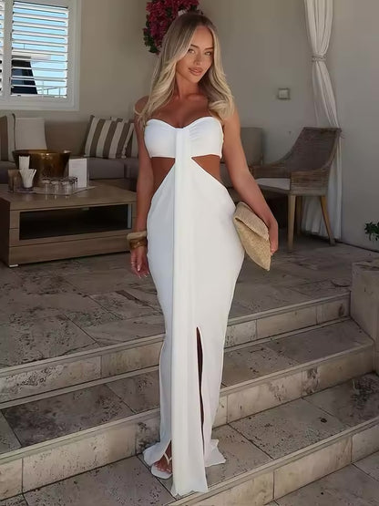 Townlike fita magro bodycon maxi vestido longo feminino sem alças 2025 vestido de verão oco para fora noite boate sexy vestidos de festa