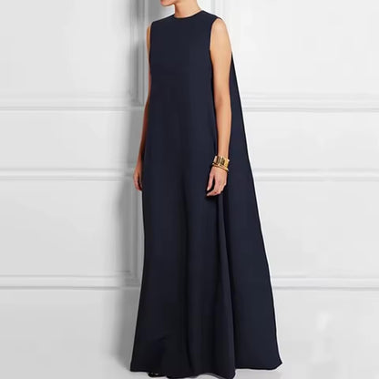 Vestidos de fiestas elegantes mujer feminino sem mangas cor sólida v-back maxi vestidos para vestidos longos casuais
