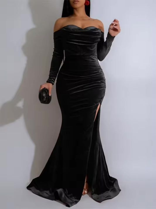 Sexy fora do ombro festa vestidos de noite para mulheres boate celebridade veludo alta divisão formal sereia maxi vestido elegante
