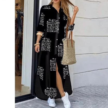 Moda feminina lapela botões camisa vestido de manga longa botão para baixo sexy fenda camisa vestido leve conforto vestidos para o sexo feminin
