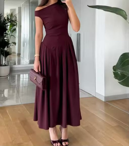 Vestidos femininos 2026 nova moda roupas femininas verão em torno do pescoço manga curta retalhos assimétrico plissado vestido de cintura alta