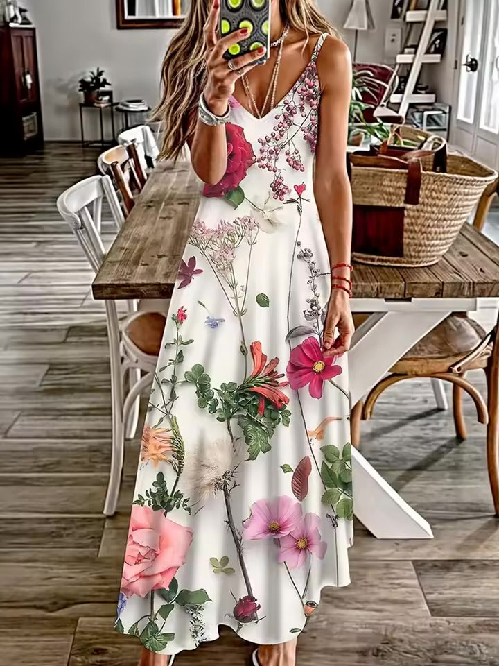 Vestido de férias havaiano sexy com decote em V com decote em V, vestido de flores, fresco, pequeno, floral, rua, moda sexy, festa, jantar, noite