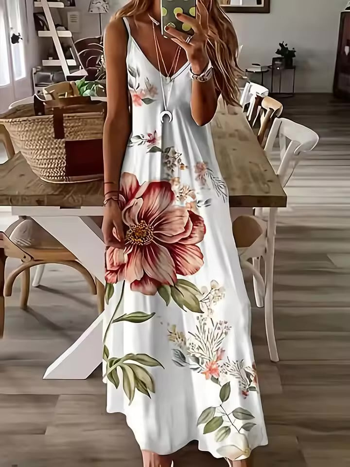 Vestido de férias havaiano sexy com decote em V com decote em V, vestido de flores, fresco, pequeno, floral, rua, moda sexy, festa, jantar, noite