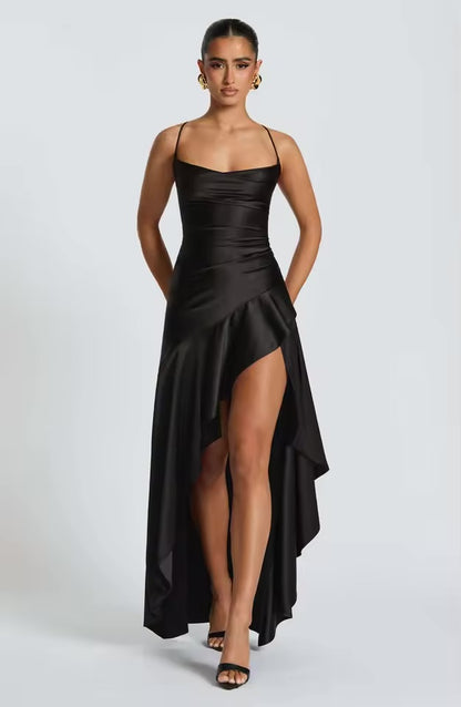 Vestidos de verão para mulher sexy vestidos finos sem costas elegante vestido de noite fenda cor sólida cinta de espaguete leace-up temperamento