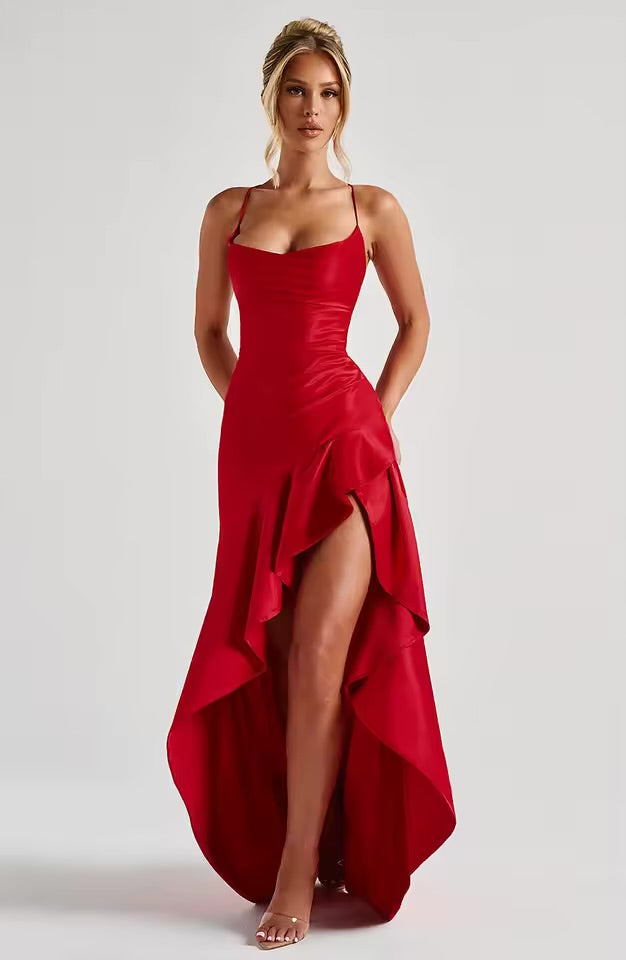 Vestidos de verão para mulher sexy vestidos finos sem costas elegante vestido de noite fenda cor sólida cinta de espaguete leace-up temperamento