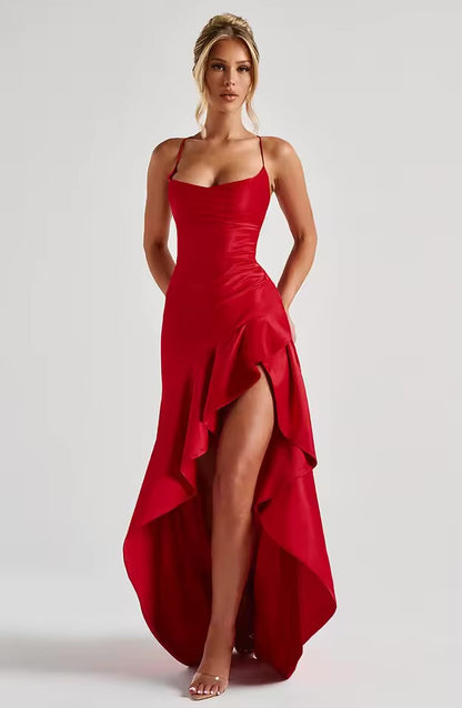 Vestidos de verão para mulher sexy vestidos finos sem costas elegante vestido de noite fenda cor sólida cinta de espaguete leace-up temperamento