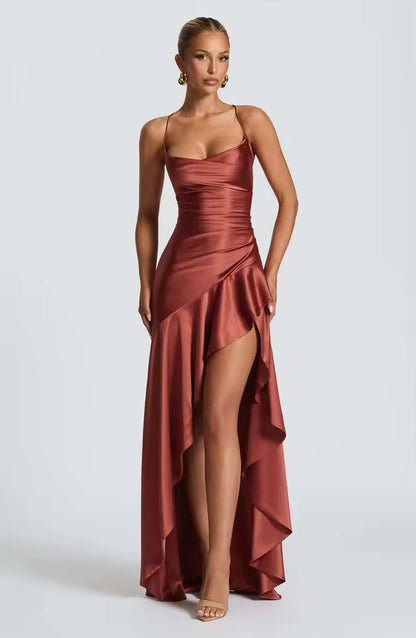 Vestidos de verão para mulher sexy vestidos finos sem costas elegante vestido de noite fenda cor sólida cinta de espaguete leace-up temperamento