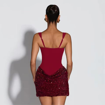 2026 verão sexy vestido vestidos mulher vestido quente estilo menina na moda pacote hip lantejoulas estilingue banquete sem costas festa de formatura