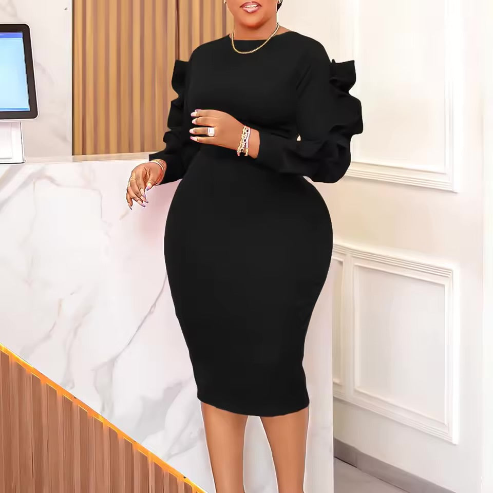 Vestidos Elegantes Africanos para Mulheres, Vestido Branco de Festa Sexy com Manga Longa de Renda, Peplum, Comprimento até o Joelho, Vestidos de Natal e Eventos Noturnos