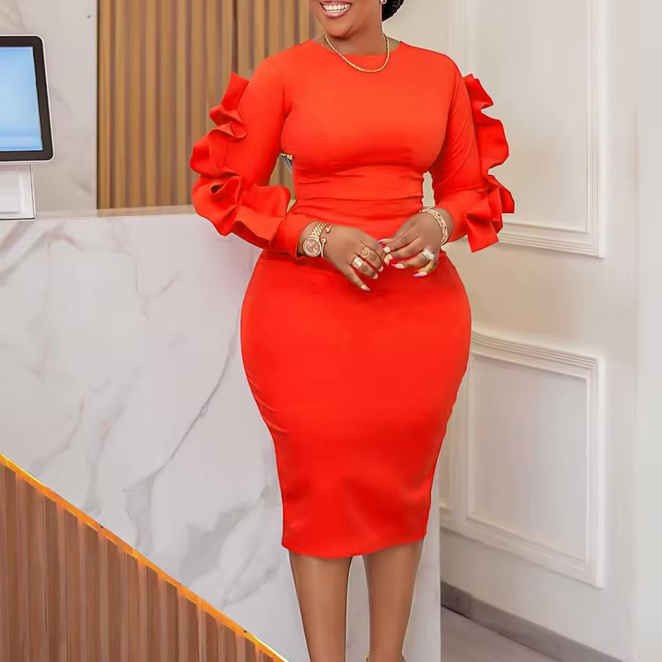 Vestidos Elegantes Africanos para Mulheres, Vestido Branco de Festa Sexy com Manga Longa de Renda, Peplum, Comprimento até o Joelho, Vestidos de Natal e Eventos Noturnos