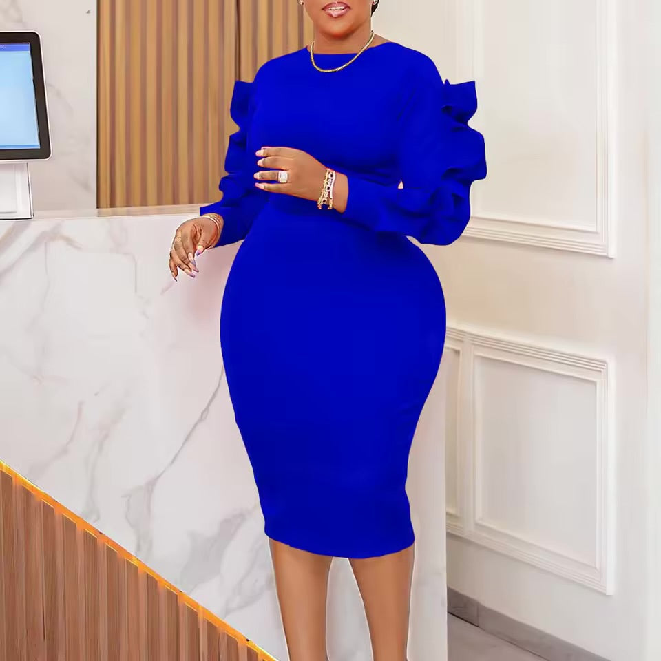 Vestidos Elegantes Africanos para Mulheres, Vestido Branco de Festa Sexy com Manga Longa de Renda, Peplum, Comprimento até o Joelho, Vestidos de Natal e Eventos Noturnos