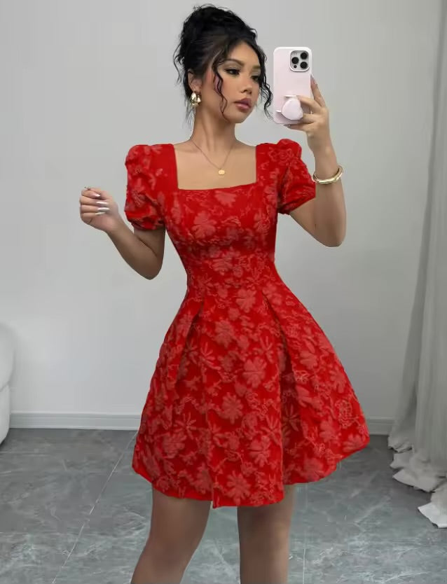 Vestidos boho mujer verano verão quadrado pescoço manga curta a linha vestido feminino escritório viajando versátil praia férias vestido