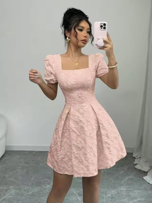 Vestidos boho mujer verano verão quadrado pescoço manga curta a linha vestido feminino escritório viajando versátil praia férias vestido