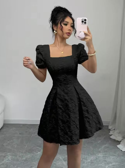 Vestidos boho mujer verano verão quadrado pescoço manga curta a linha vestido feminino escritório viajando versátil praia férias vestido