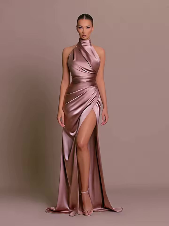 Verão elegante festa vestido de noite sexy feminino sem mangas longo halter vestido outono sem costas alta divisão bodycon maxi vestidos preto